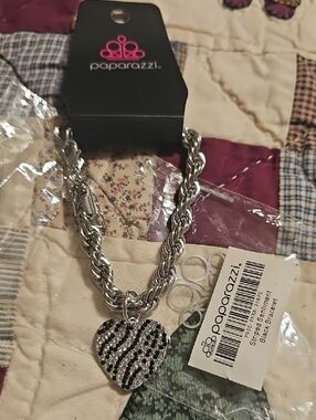 Paparazzi Black and Silver Zebra Pave Heart Rope Bracelet